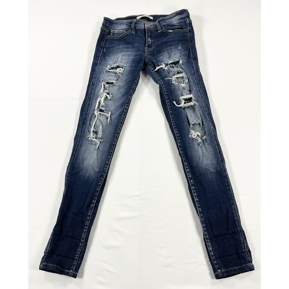 KanCan Estilo J-710 Ripped Distressed Skinny Jeans Dark Wash Denim Womens 26x30